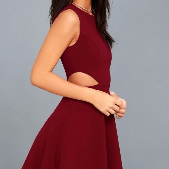 Lulu's Toast to You Wine Red Cutout Skater Dress Women's Size Large - Picture 3 of 16
